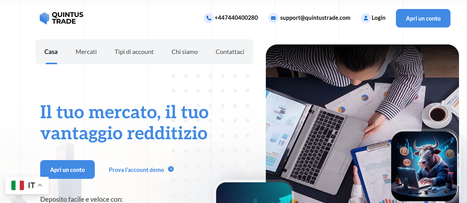 Quintustrade homepage