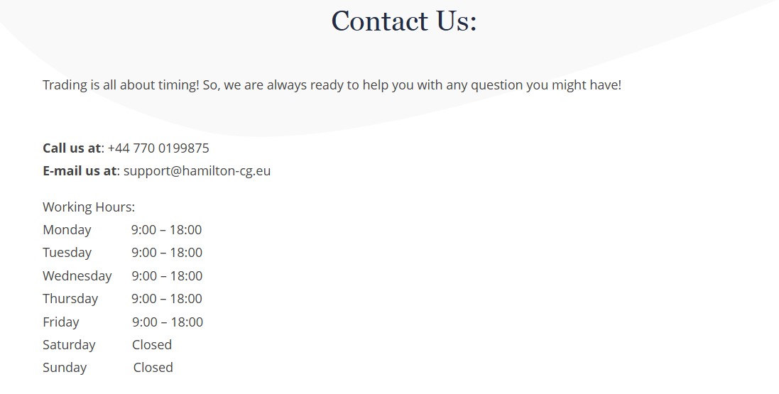 Hamilton Consulting Group Customer Support